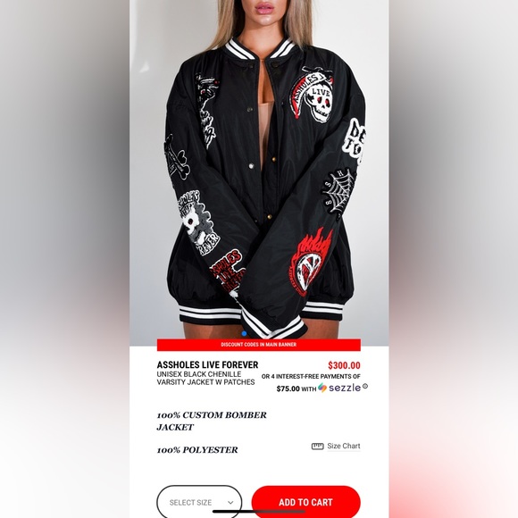 🌟 ASSHOLES LIVE FOREVER • Unisex Black Varsity Jacket W Patches  🌟 … - Picture 4 of 6